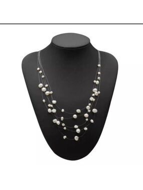 New White freshwater  pearl  illusion  necklace